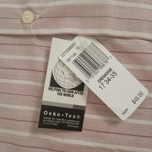 Van Heusen Men’s Fitted Button Down Shirt Pink Maroon White Stripes Size 17 NWT - Picture 8 of 16